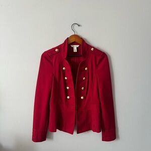 White House Black Market Red Military-Style Blazer with Gold Buttons